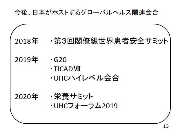 今後日本がホストするグローバルヘルス関連会合